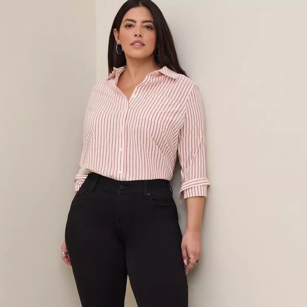 Torrid Lizzie Striped Button-Down Long Sleeve Shirt